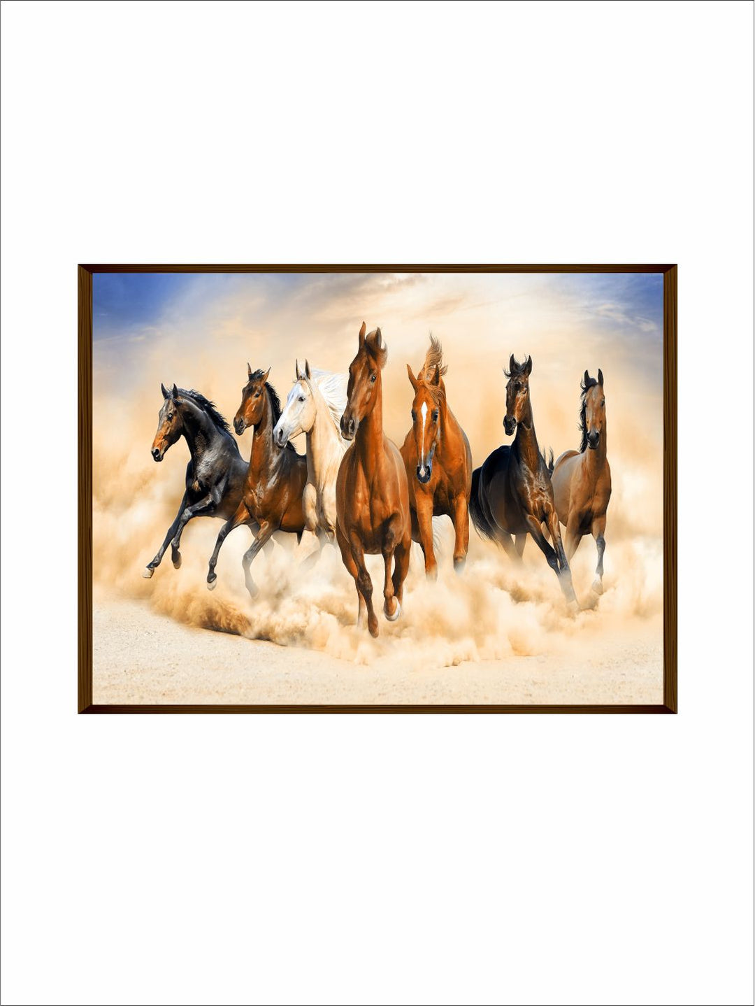 "Beige & Brown 7 Horses Painting Framed Wall Art''