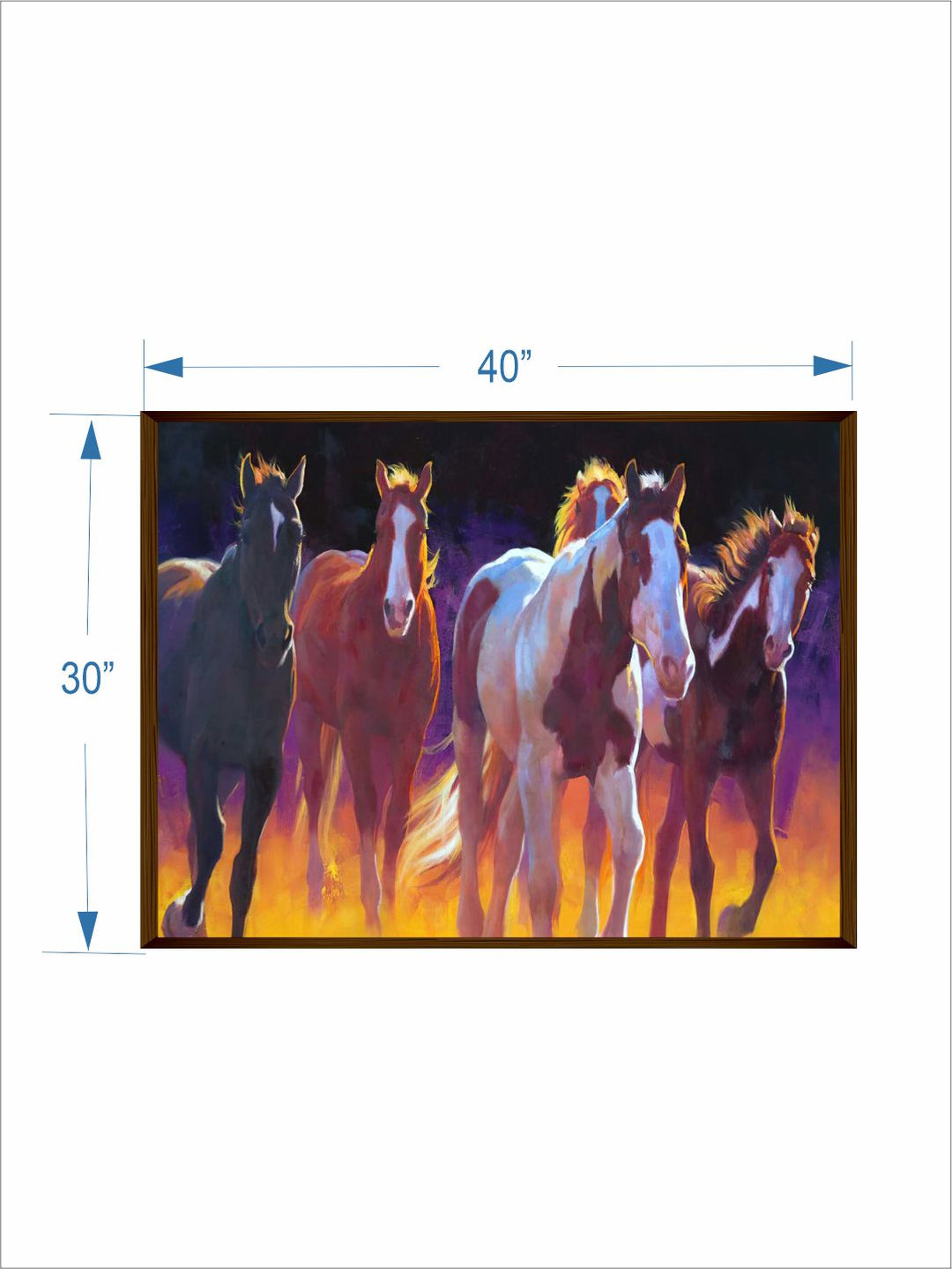 "Blue & Orange 7 Horses Printed Wall Art''