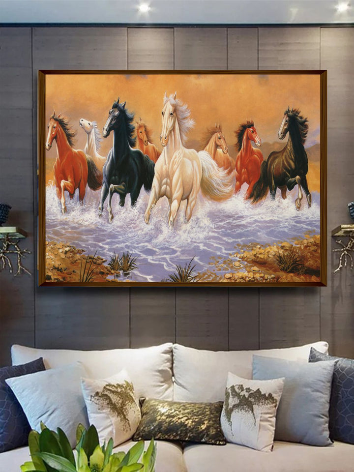 " Brown & White Seven Horses Framed Wall Art''