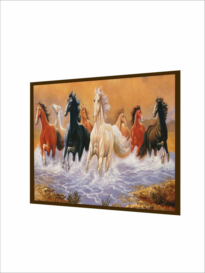 " Brown & White Seven Horses Framed Wall Art''