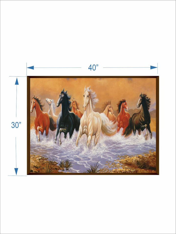 " Brown & White Seven Horses Framed Wall Art''