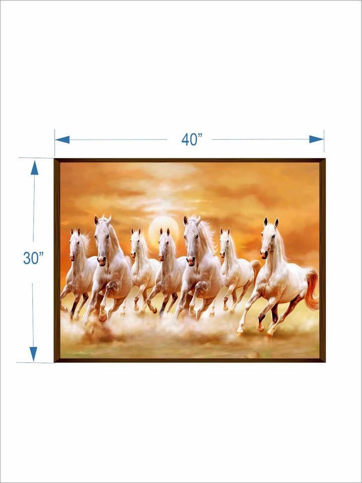 "Orange & Beige 7 Horses Painting Framed Wall Art''