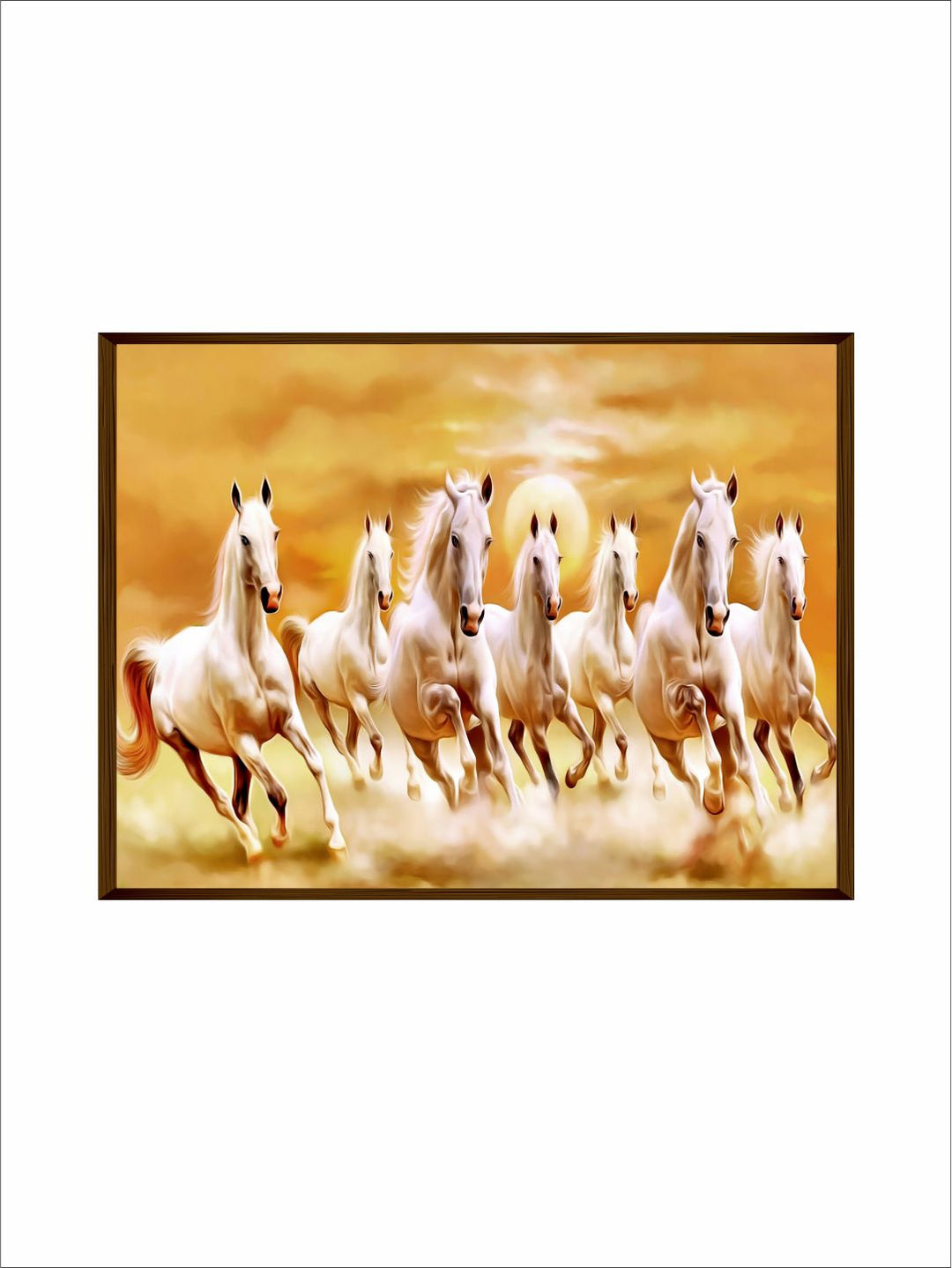 "Orange & White 7 Horses Painting Framed Wall Art''