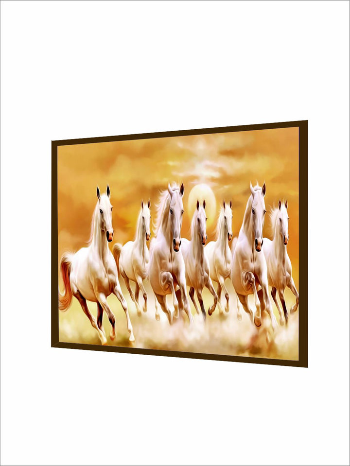 "Orange & White 7 Horses Painting Framed Wall Art''