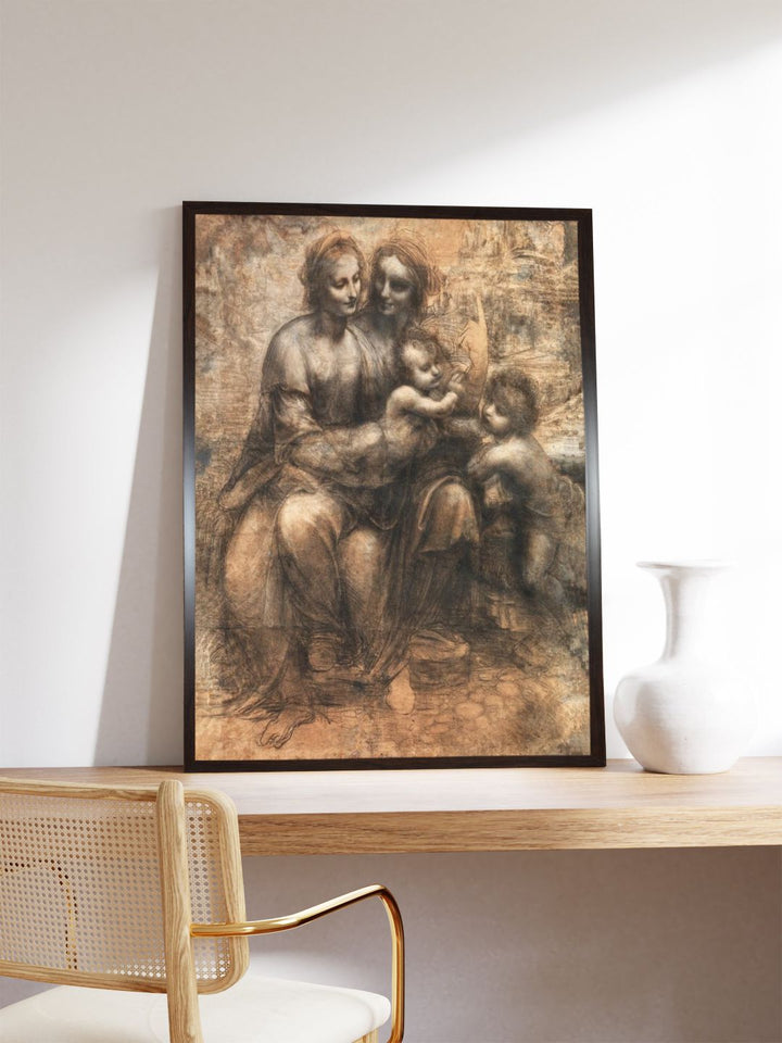 "Beige Wooden The Virgin Child With Saint Painting Wall Art''