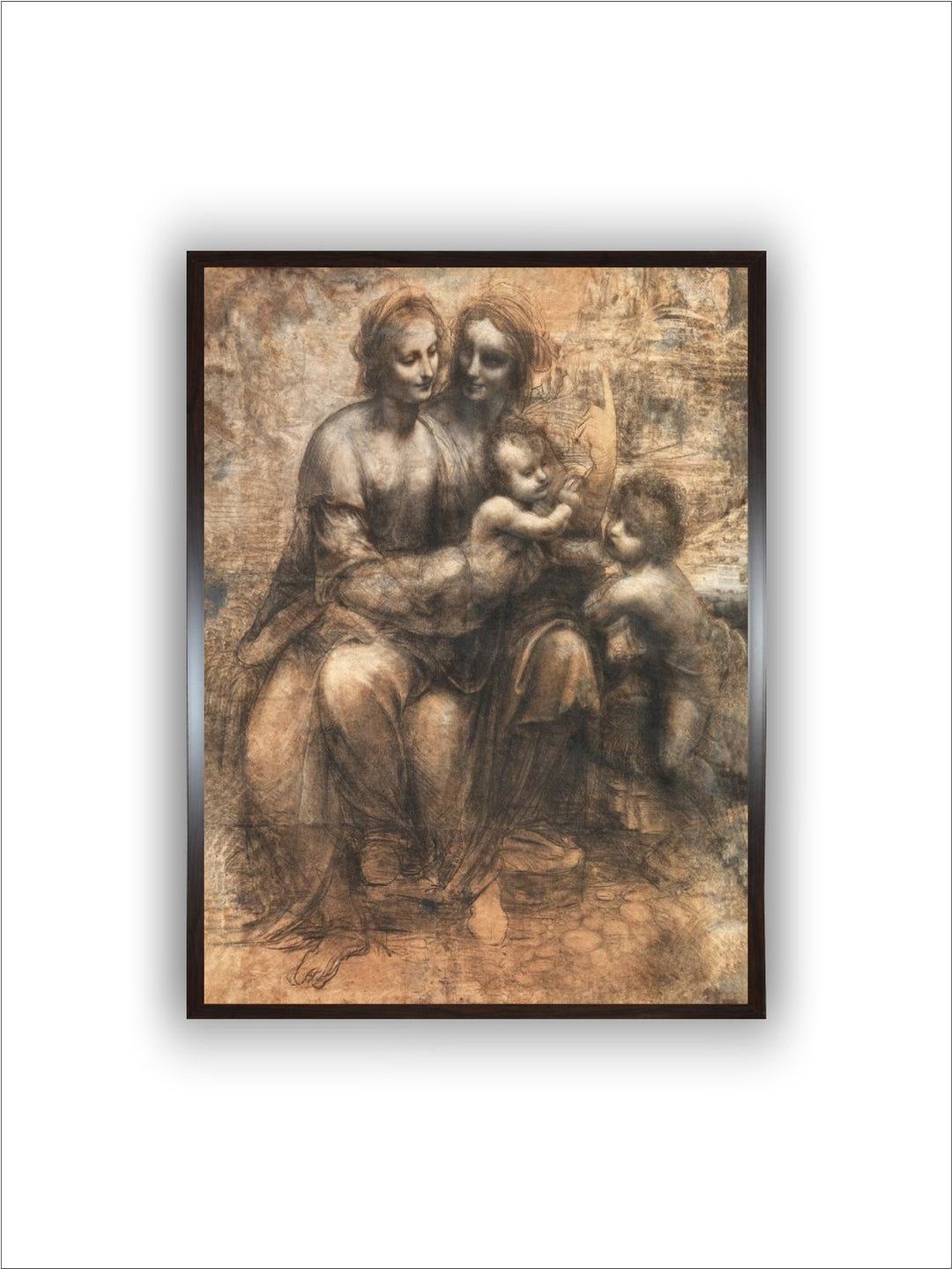 "Beige Wooden The Virgin Child With Saint Painting Wall Art''
