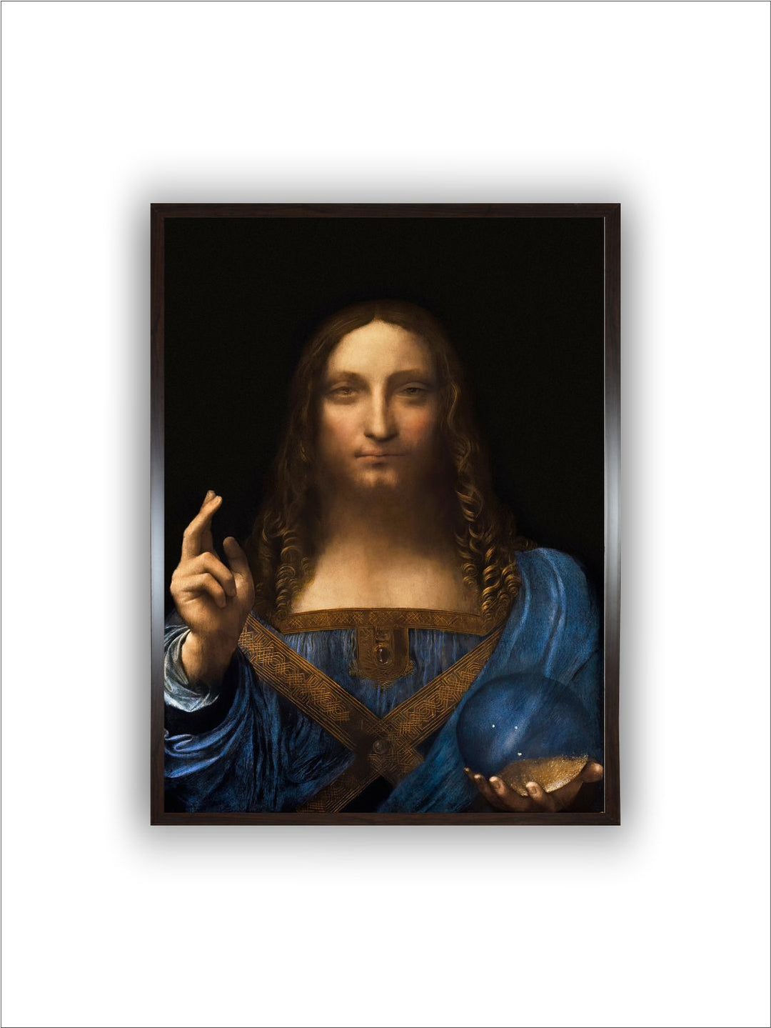 "Blue & Black Salvator Mundi Painting Wooden Wall Art''