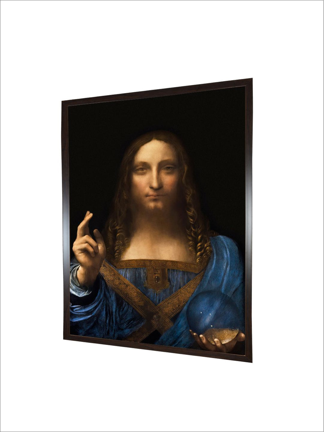 "Blue & Black Salvator Mundi Painting Wooden Wall Art''