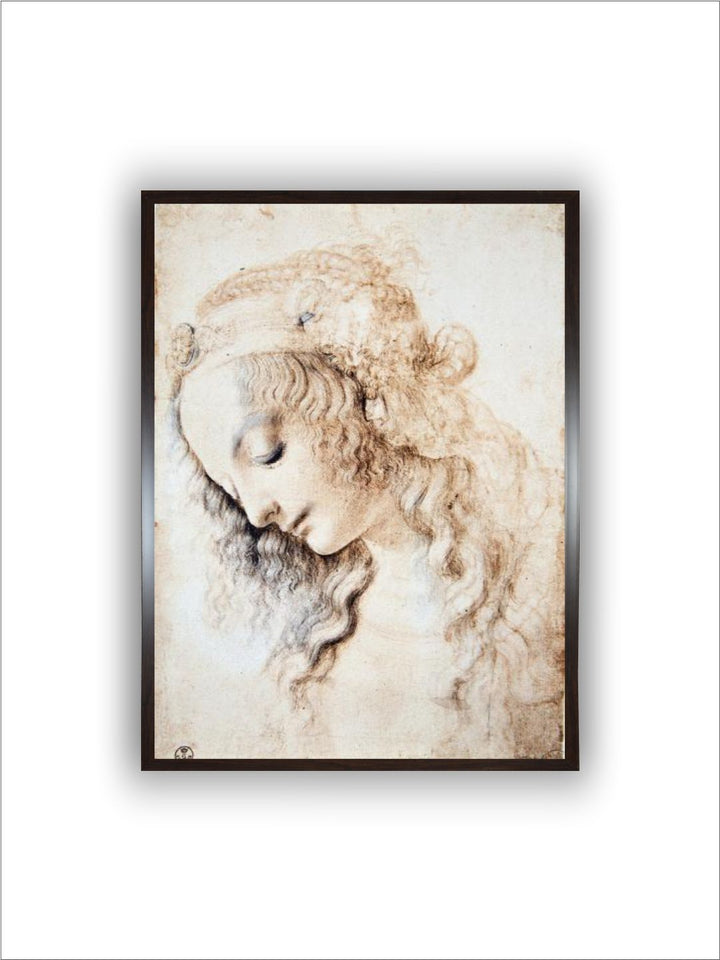 "Beige Portrait Of A Girl With Closed Eyes & Head Down Painting Wall Art''