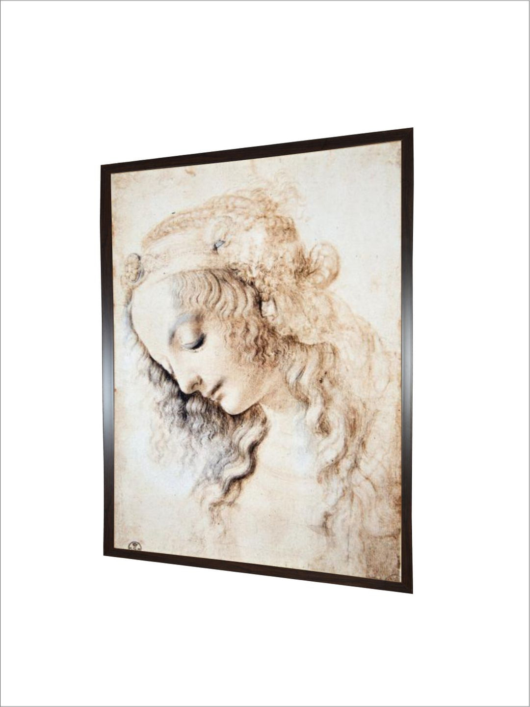 "Beige Portrait Of A Girl With Closed Eyes & Head Down Painting Wall Art''
