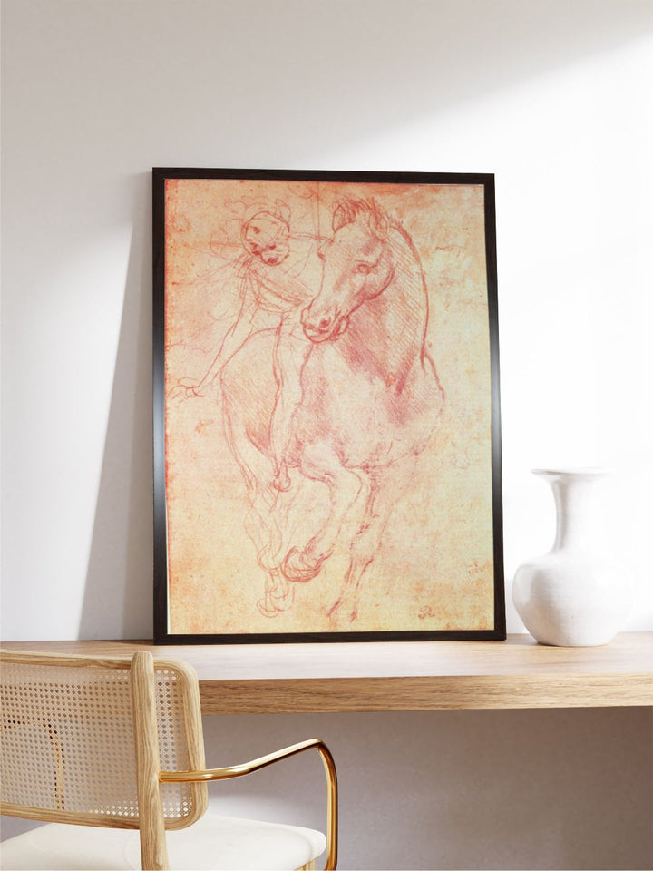 "Beige & Brown Horse and Rider Painting Wall Art''