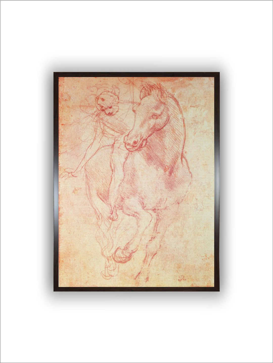 "Beige & Brown Horse and Rider Painting Wall Art''