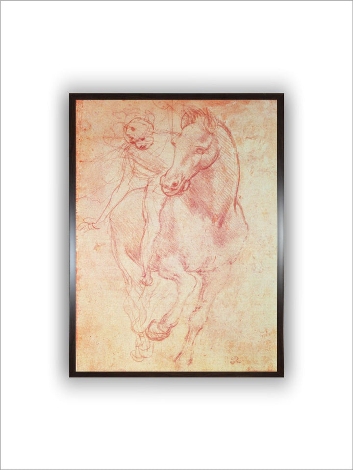 "Beige & Brown Horse and Rider Painting Wall Art''