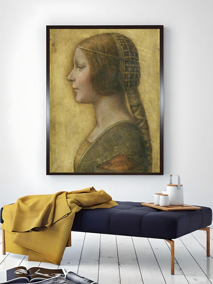 "Beige & Green Profile Of A Young Fiancee Canvas Painting Wall Art''