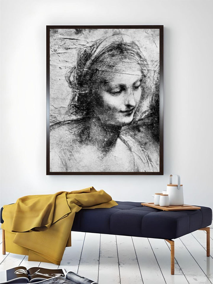 "Grey & Black The Head Of The Madonna Painting Wooden Framed Wall Art''