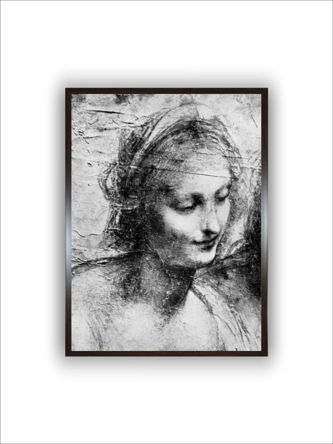 "Grey & Black The Head Of The Madonna Painting Wooden Framed Wall Art''