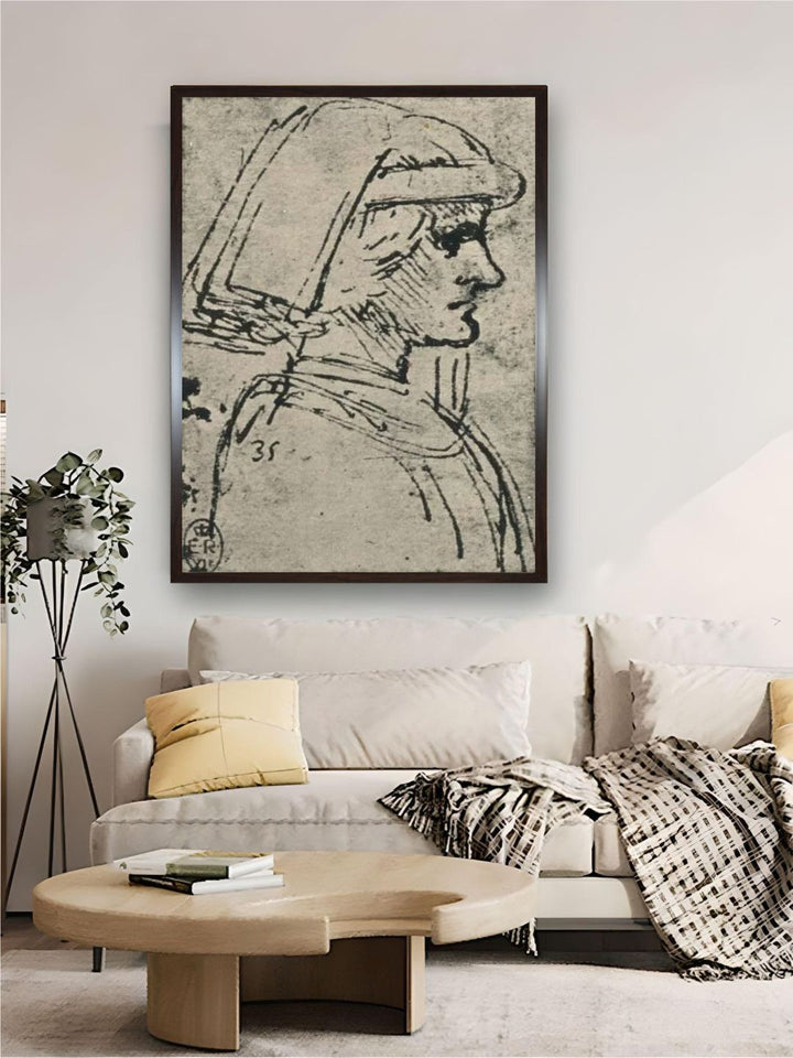 "Grey Profile Of Young Man Wearing Chaperon Canvas Wall Painting''