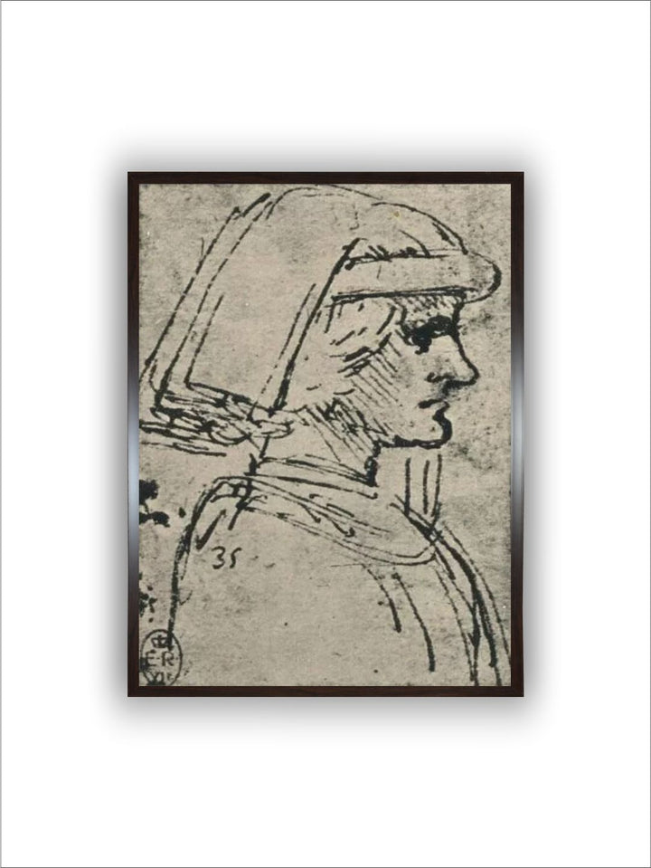 "Grey Profile Of Young Man Wearing Chaperon Canvas Wall Painting''