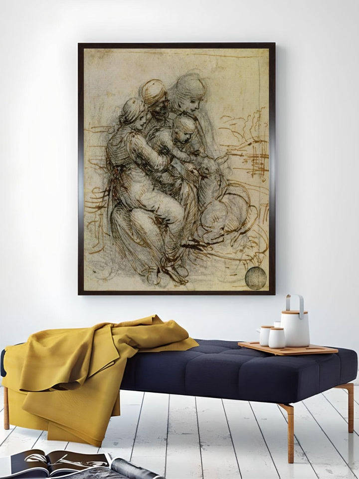 "Grey & Beige Virgin & Child With St Anne Painting Wooden Wall Art''