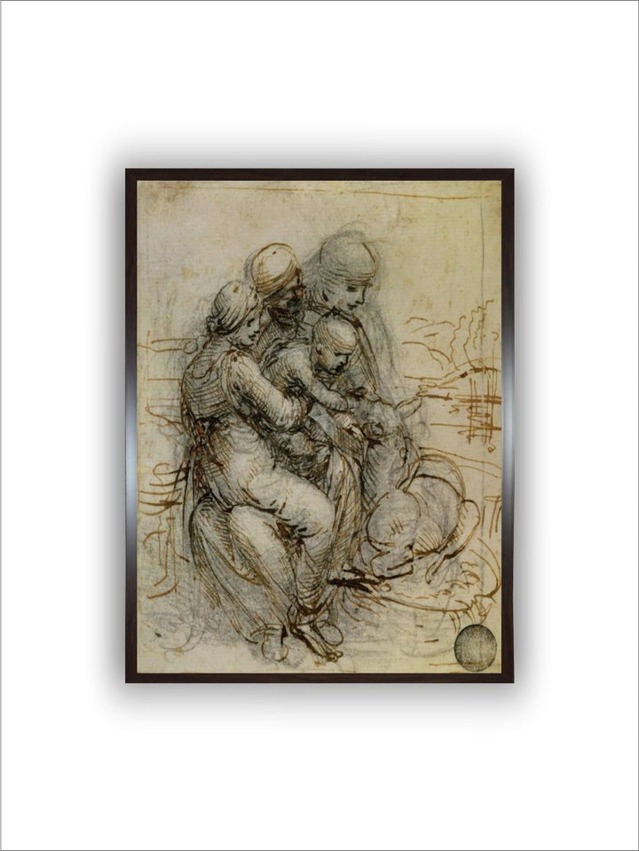 "Grey & Beige Virgin & Child With St Anne Painting Wooden Wall Art''