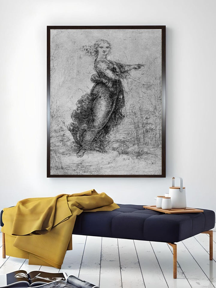 "Black & Grey A Young Woman Pointing Painting Wall Art''