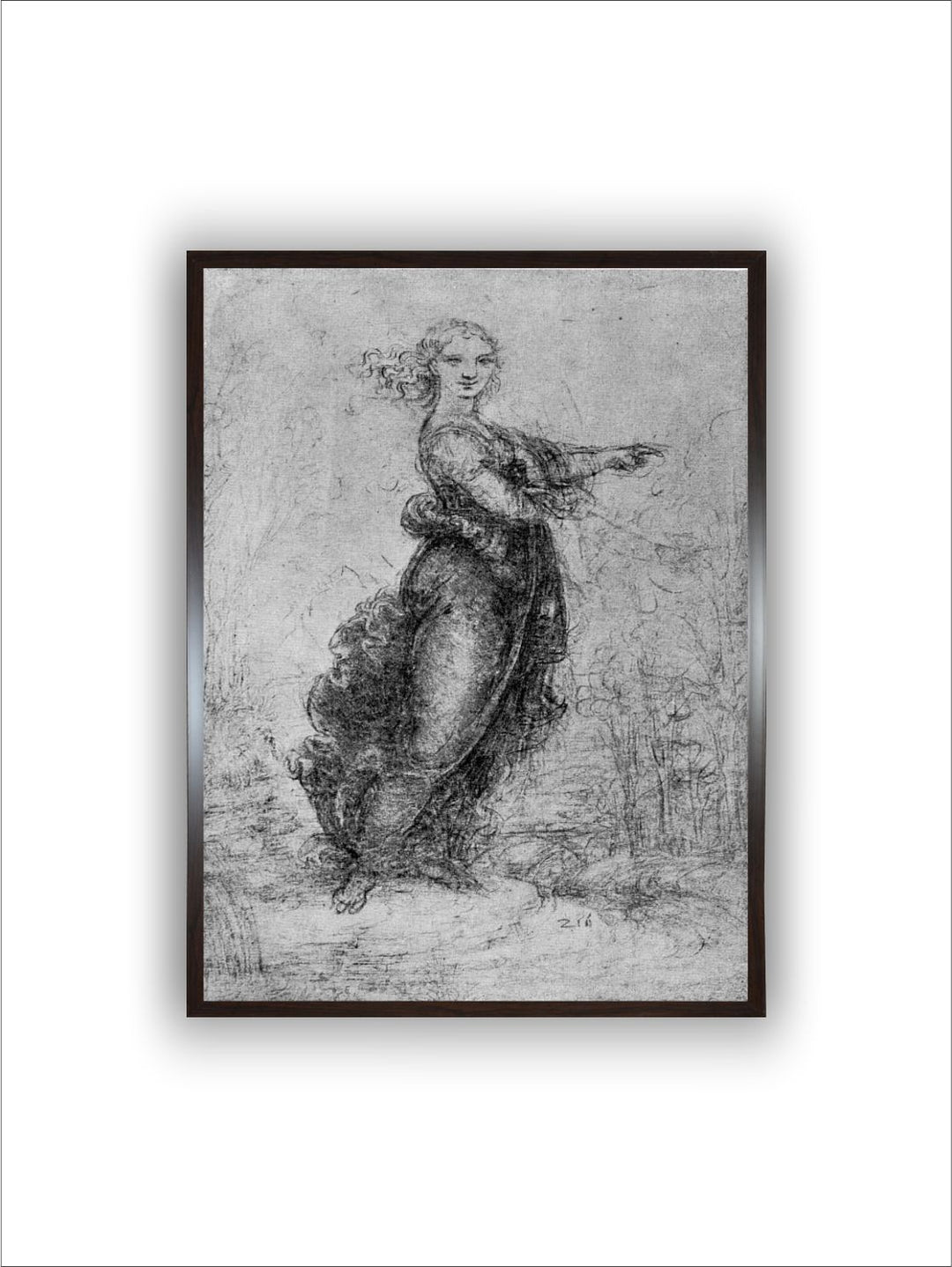 "Black & Grey A Young Woman Pointing Painting Wall Art''