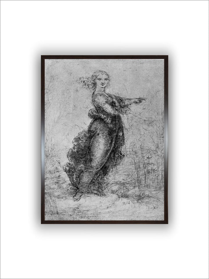 "Black & Grey A Young Woman Pointing Painting Wall Art''