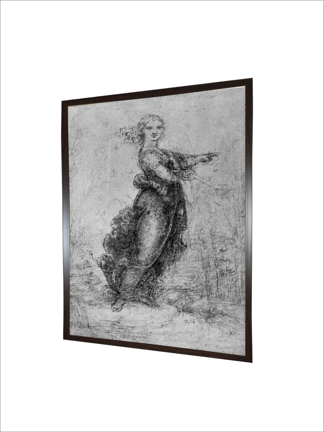 "Black & Grey A Young Woman Pointing Painting Wall Art''