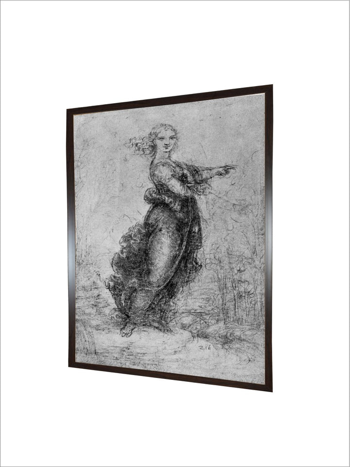 "Black & Grey A Young Woman Pointing Painting Wall Art''