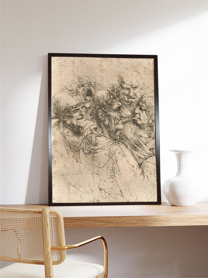 "Beige & Black Drawing of Caricatures Painting Wall Art''