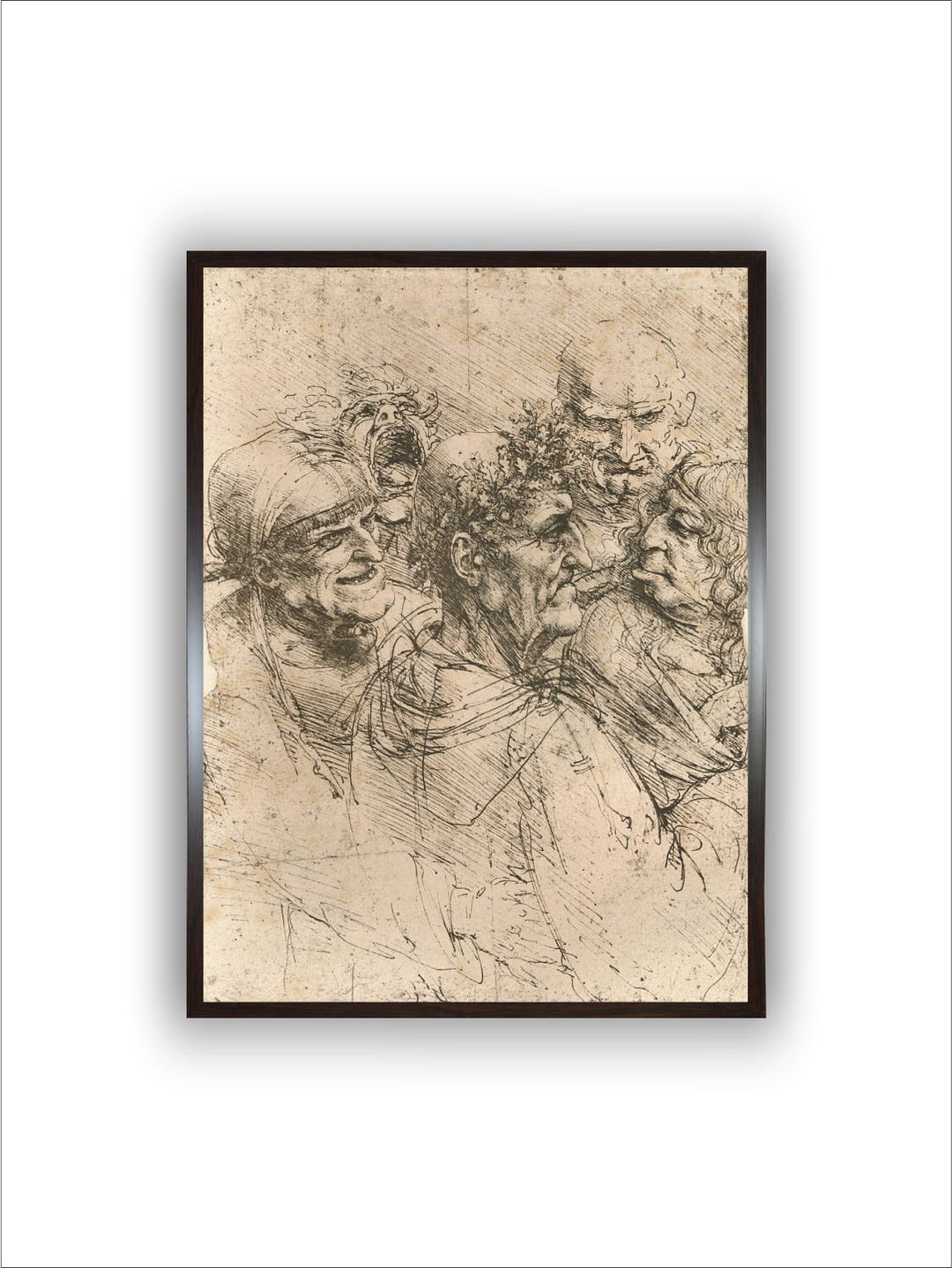 "Beige & Black Drawing of Caricatures Painting Wall Art''