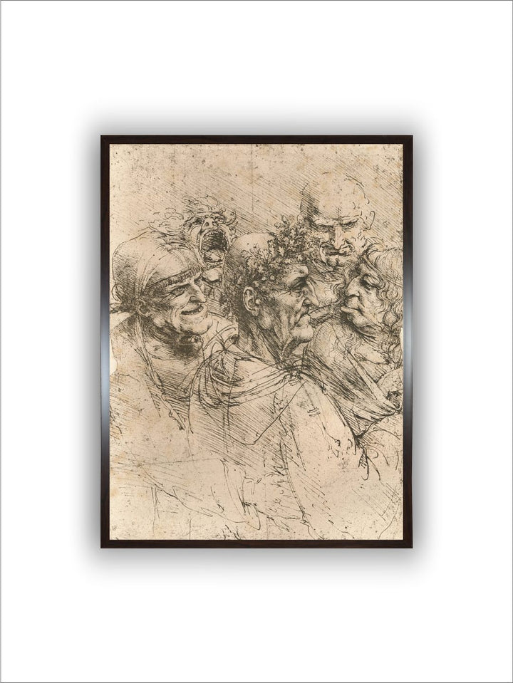 "Beige & Black Drawing of Caricatures Painting Wall Art''