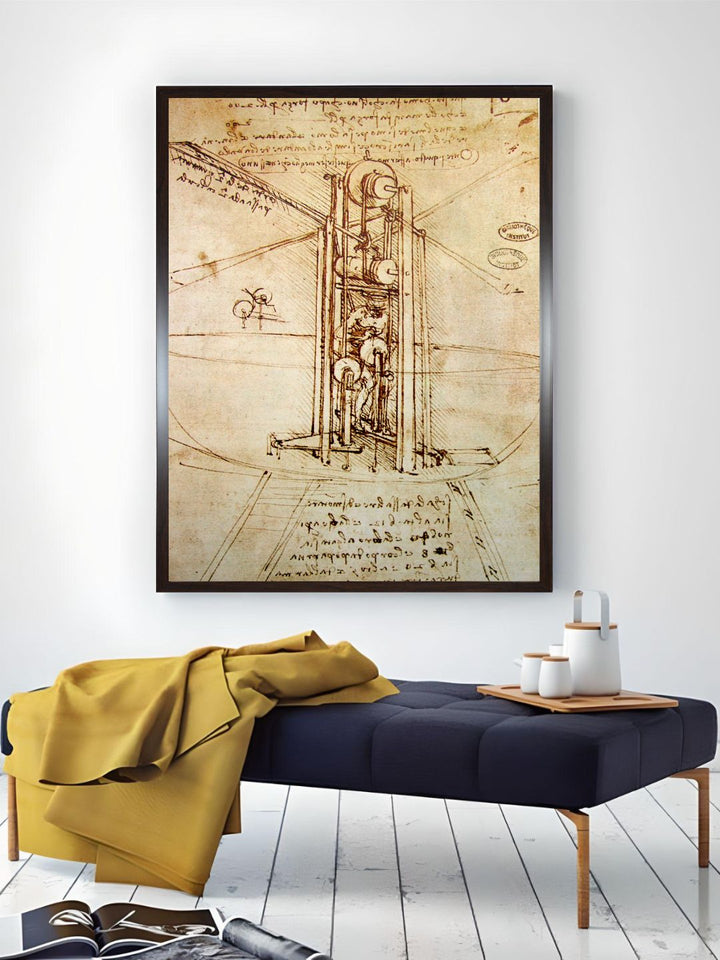 "Beige Drawing Of a Flying Machine Paintings Wall Art''