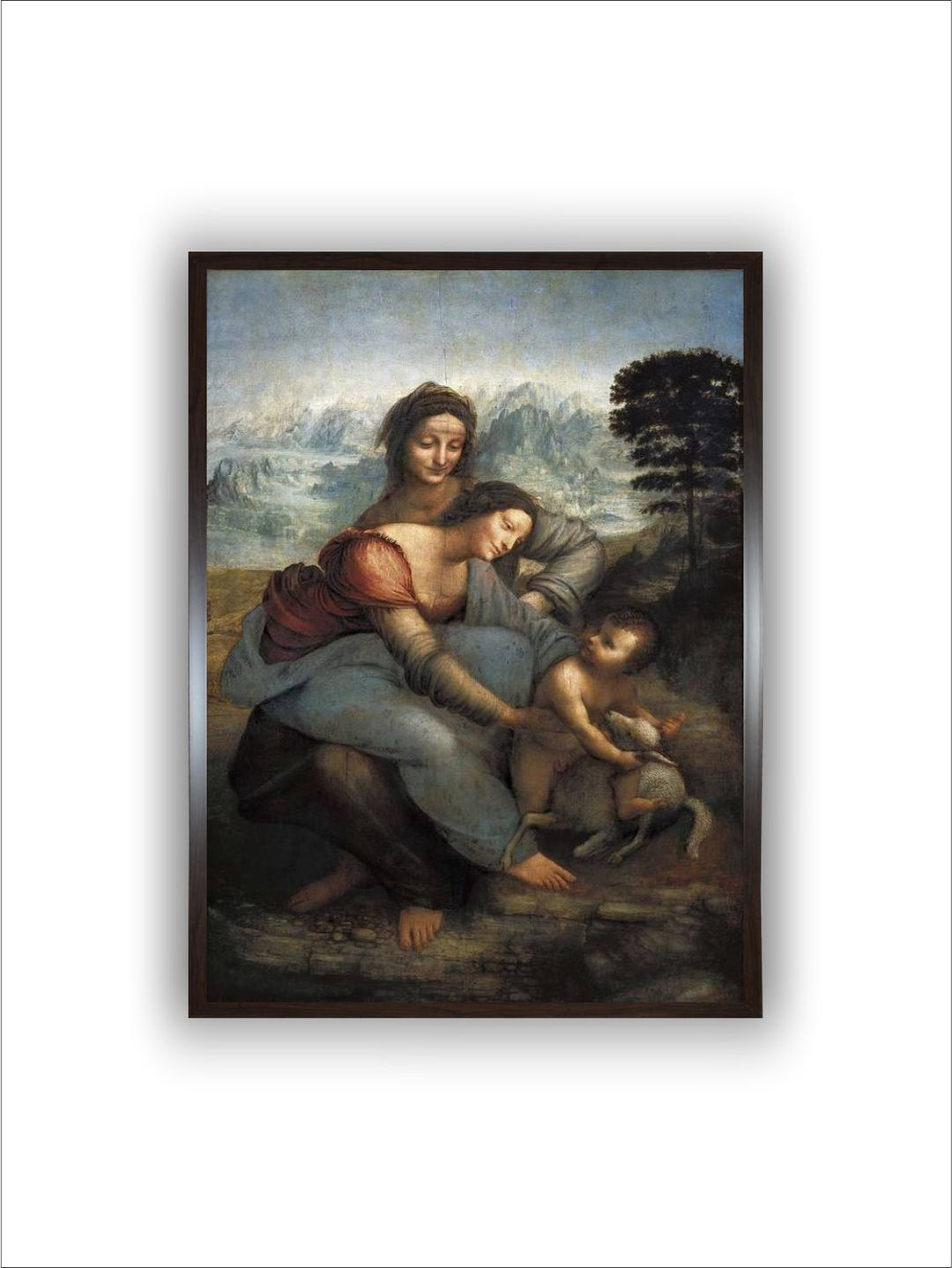 "Grey & Beige Virgin And Child with St Painting Wall Art''