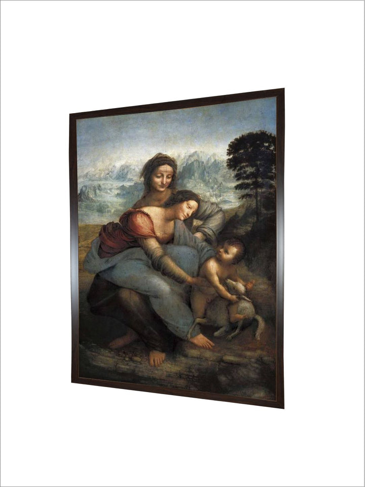 "Grey & Beige Virgin And Child with St Painting Wall Art''