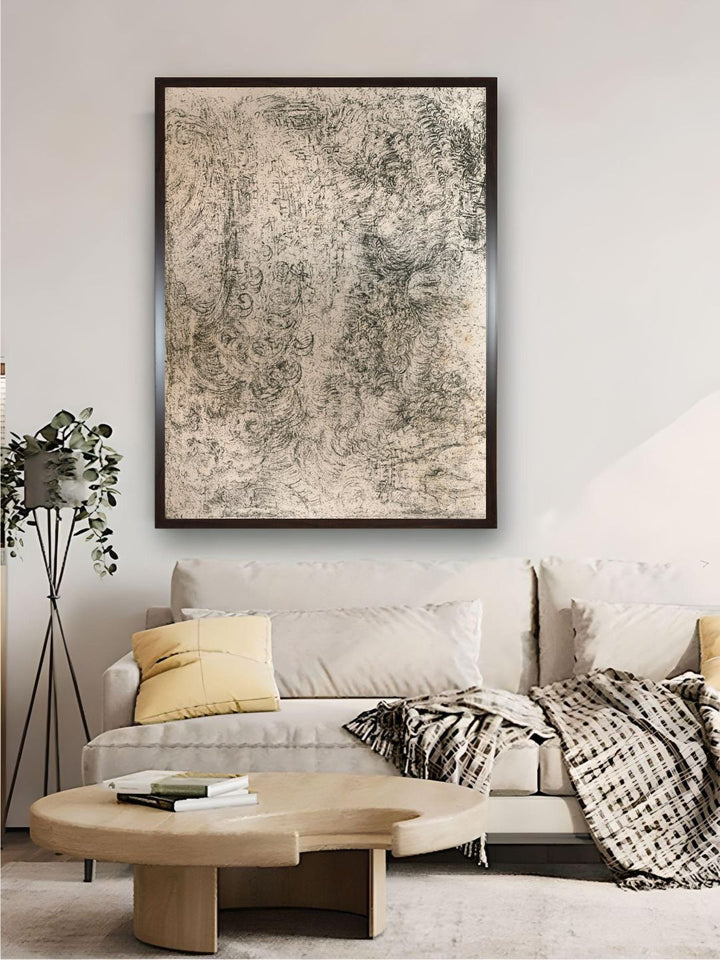 "Beige & Black Canvas Charcoal Drawing Wall Art''