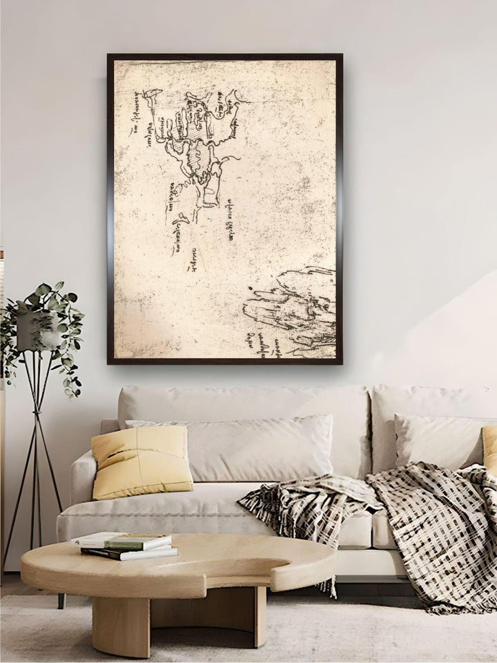 "Peach Abstract Wooden Sketch Map Of Armenia Painting Wall Art With Frame''