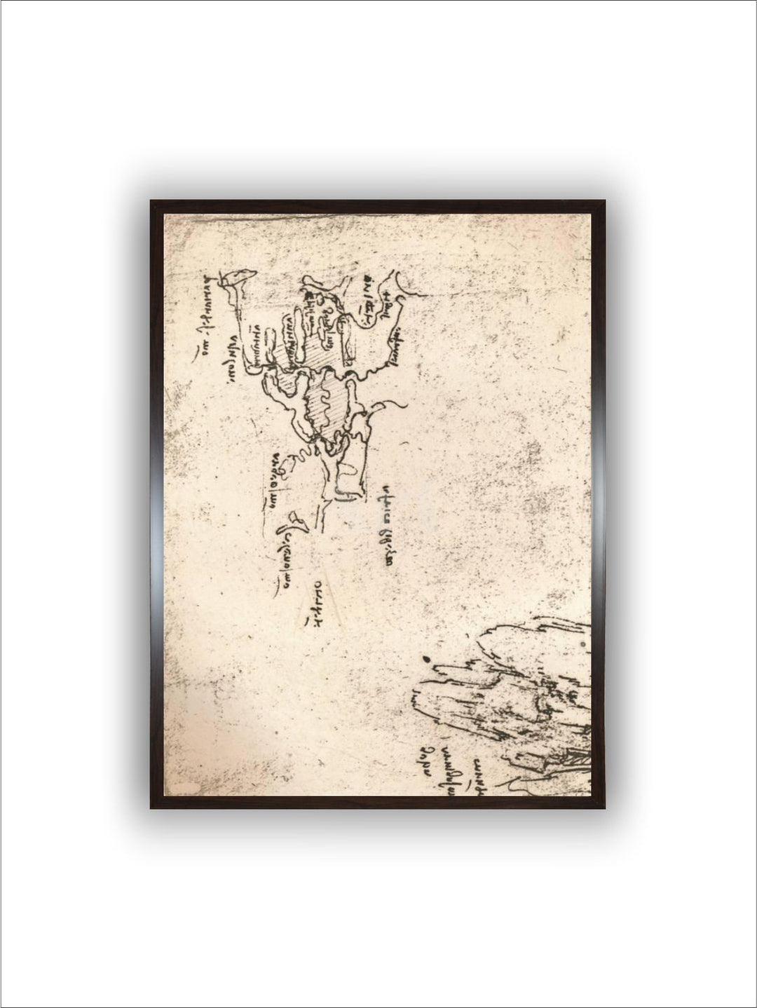 "Peach Abstract Wooden Sketch Map Of Armenia Painting Wall Art With Frame''