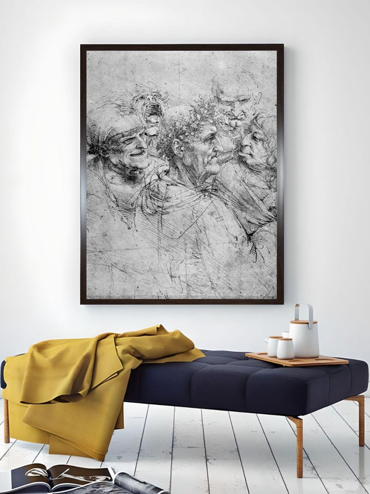 "Grey & Black Five Grotesque Heads Painting Wooden Painting Wall Art''