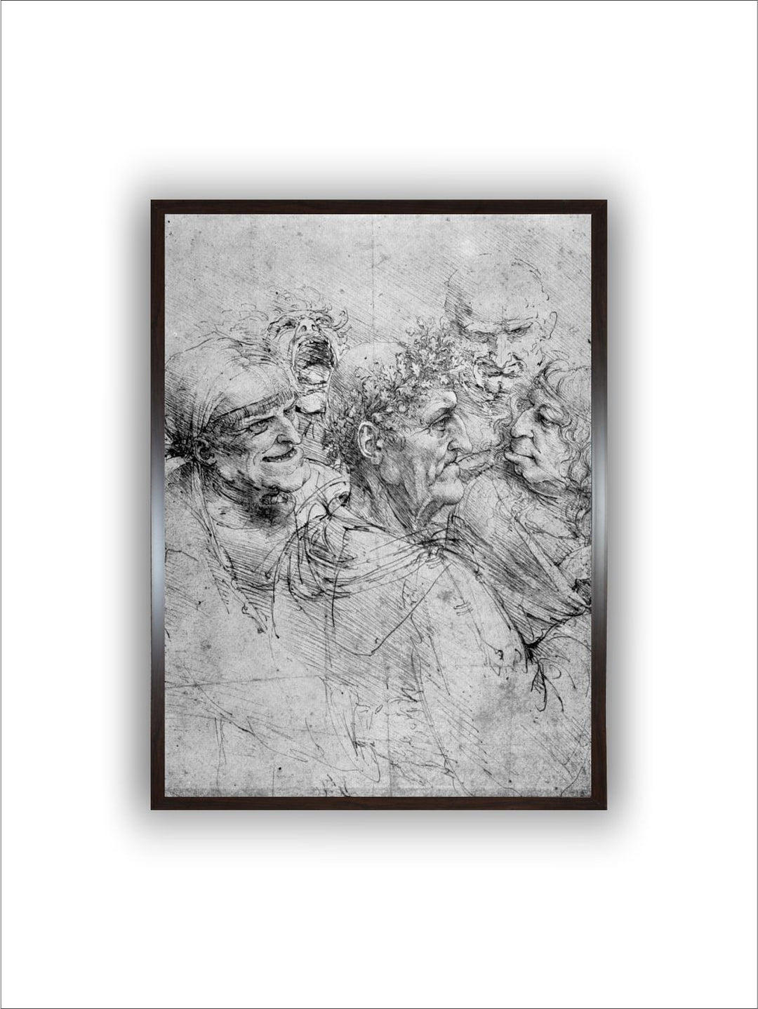 "Grey & Black Five Grotesque Heads Painting Wooden Painting Wall Art''