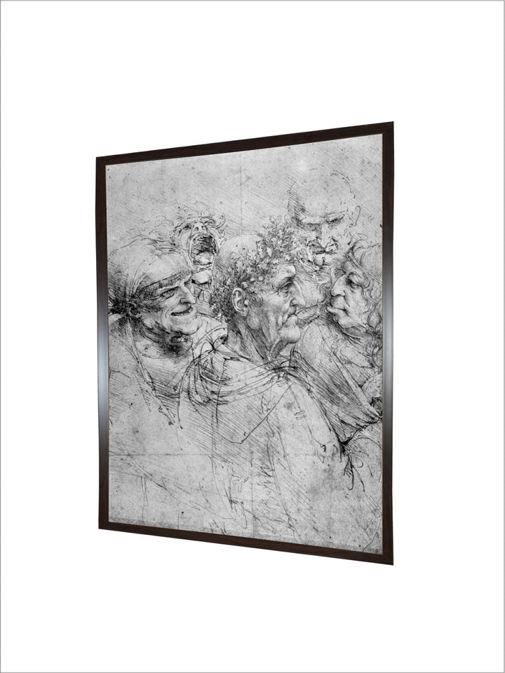"Grey & Black Five Grotesque Heads Painting Wooden Painting Wall Art''