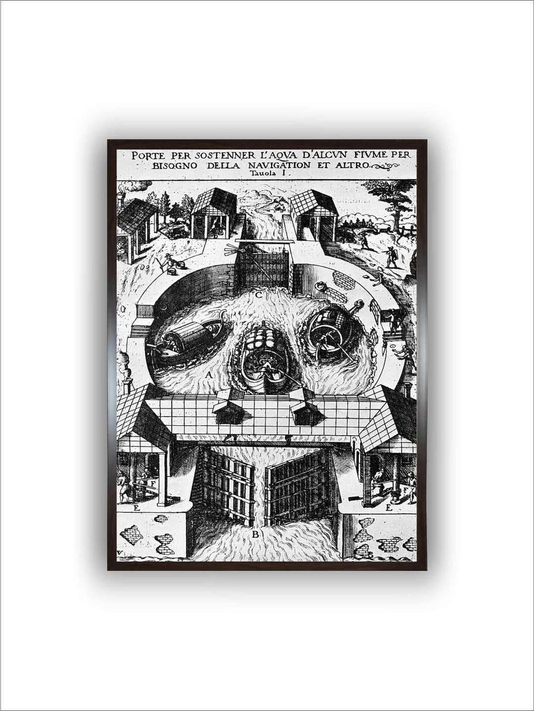 "Black & White Design Hinged Canal Lockgates By Leonardo Da Vinci Wall Art''