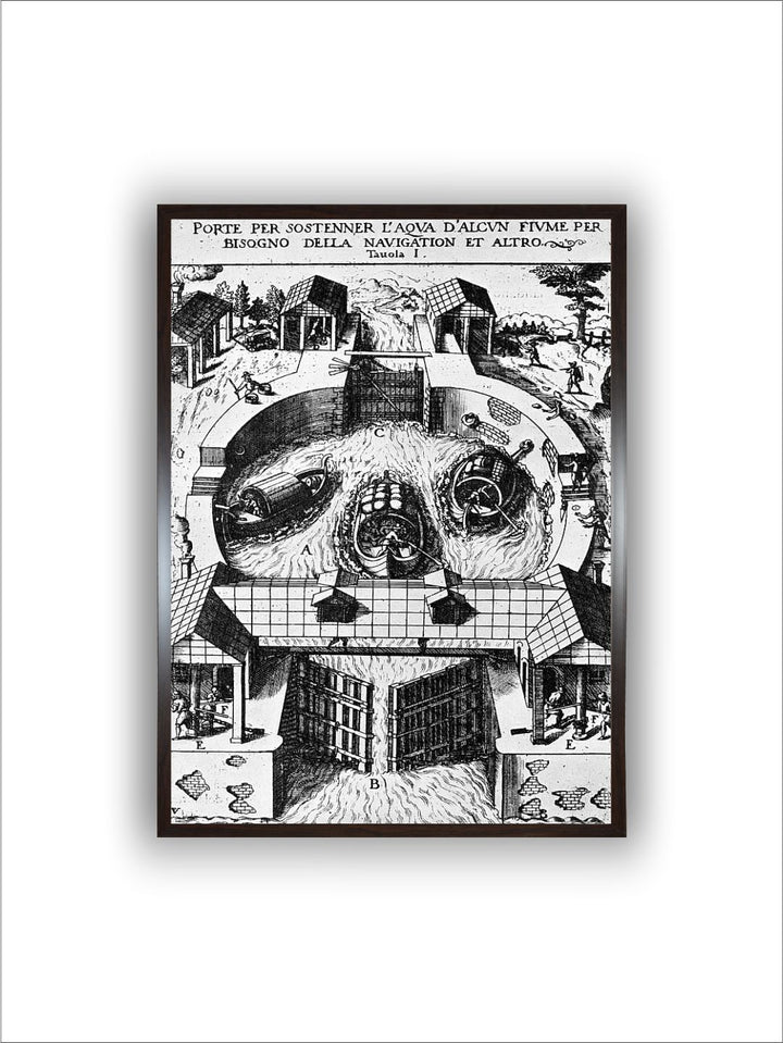 "Black & White Design Hinged Canal Lockgates By Leonardo Da Vinci Wall Art''