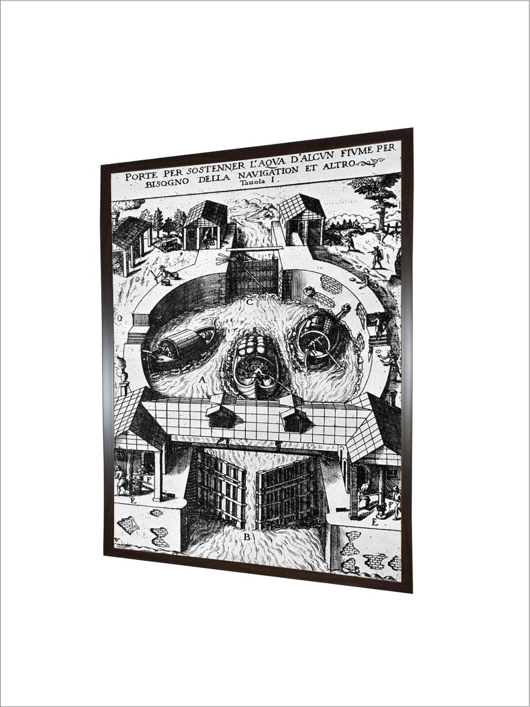 "Black & White Design Hinged Canal Lockgates By Leonardo Da Vinci Wall Art''