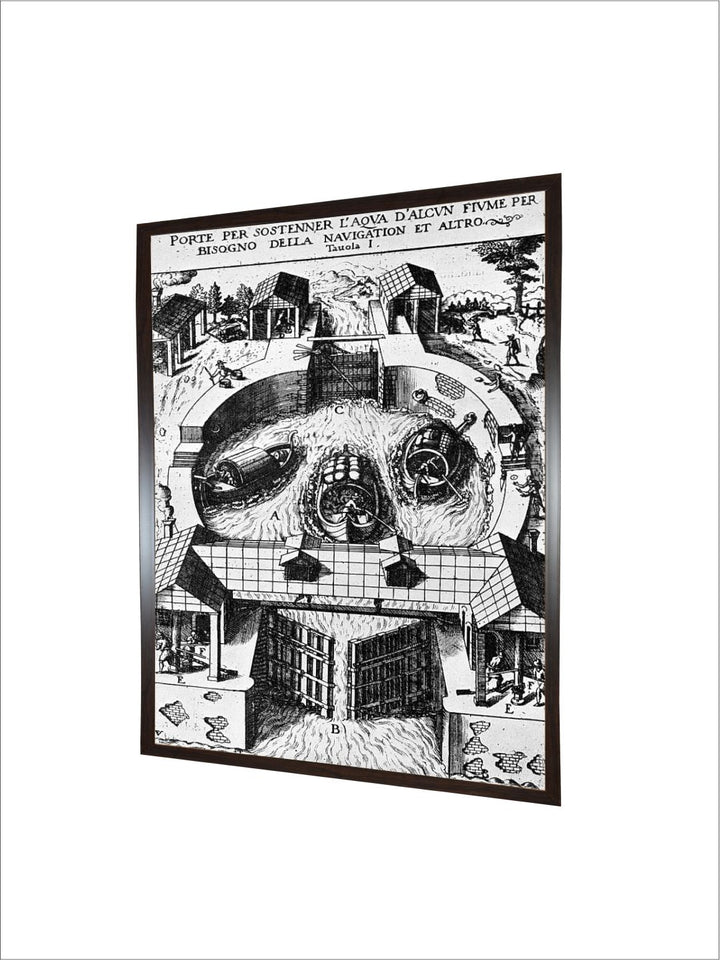 "Black & White Design Hinged Canal Lockgates By Leonardo Da Vinci Wall Art''