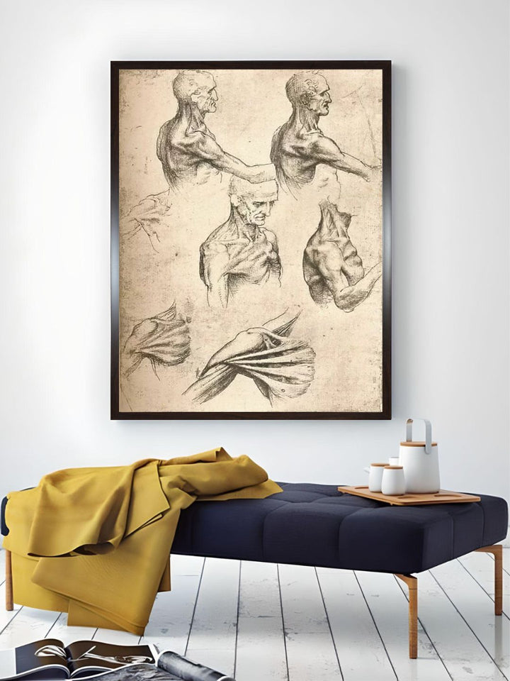 "Beige & Black Wooden Anatomical Drawing Painting Wall Art''