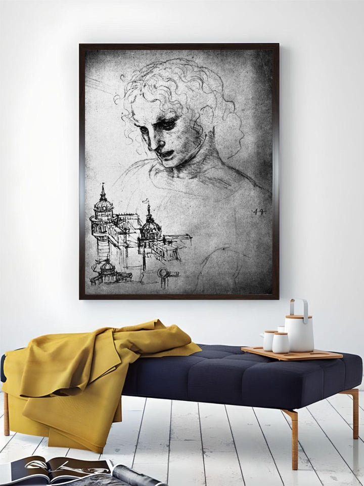 "Grey Head Of St James & Architectural Drawing Canvas Wall Painting''