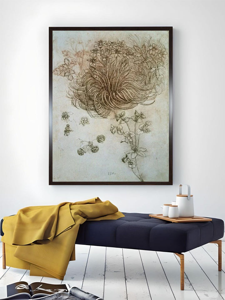 "Grey & Brown Wooden Star Of Bethlehem Anemone & Sun Spurge Painting Wall Art''