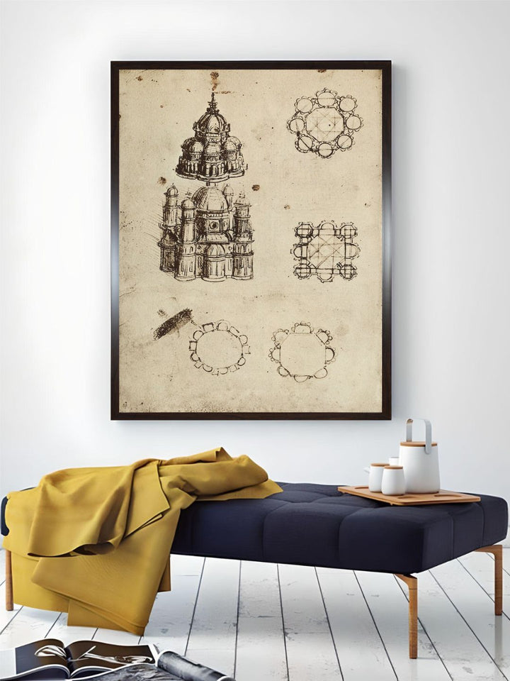 "Beige Centrally Planned Buildings Canvas Painting Wall Art''