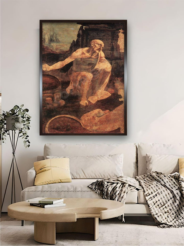 "Beige & Brown Canvas Saint Jerome Painting Wall Art''